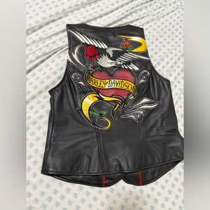 Harley-Davidson Black Vest with Vibrant Tattoo Style Embroidery